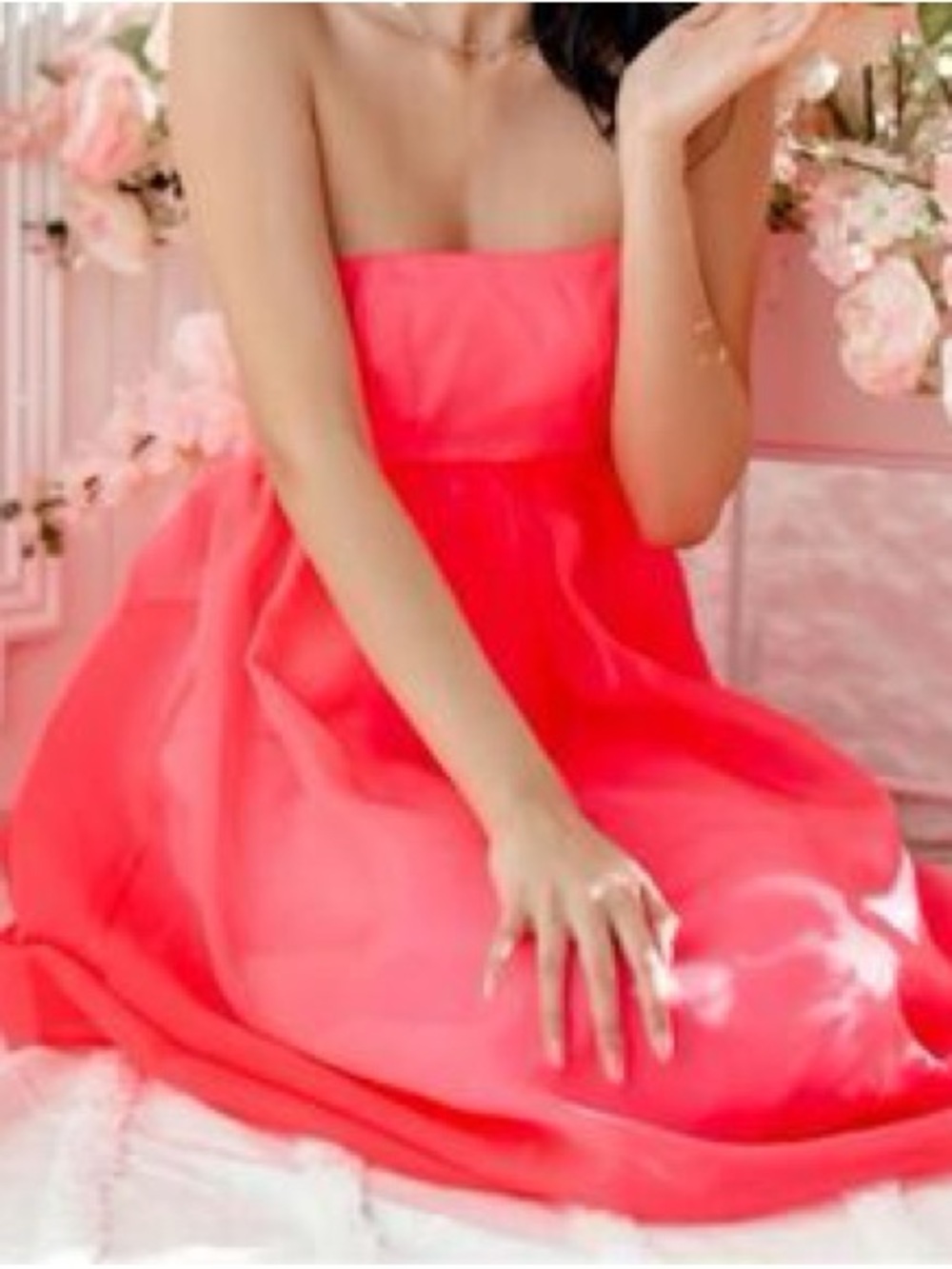 Maison Amory x Anthropologie Strapless Coral Pink Dress Size M Romantic Coquette